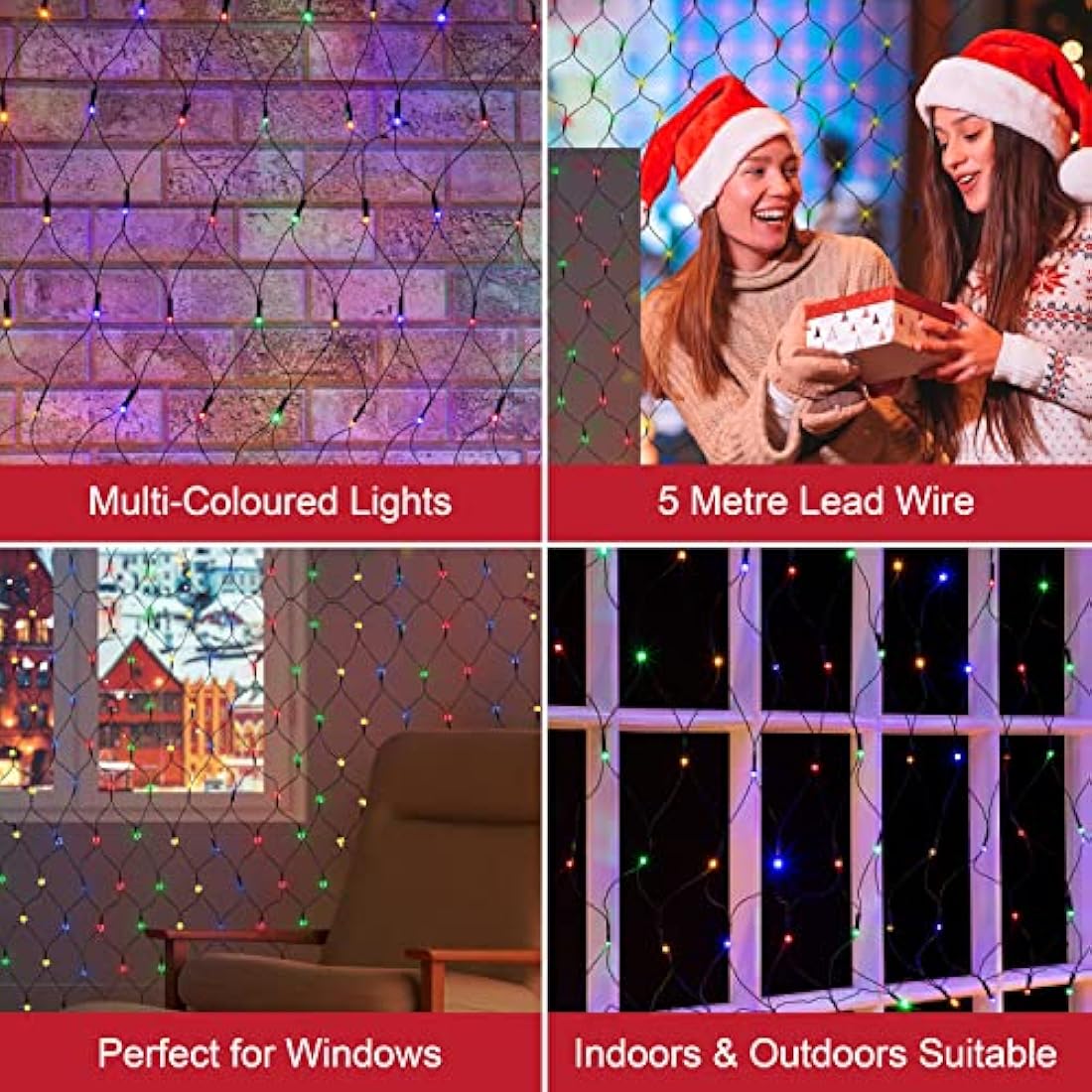 Jolof Store 180 LED Multi-Coloured Christmas Net Lights – 1.8 x 1.2m