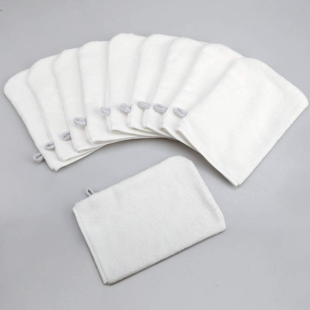 PHOGARY Pack of 10 Microfibre Body Wash Mitts White, Soft Face Cleansing Mitts, Bath SPA Terry Cloth, 15x21 cm - image 3