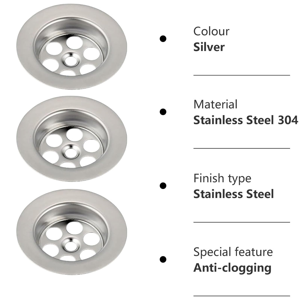 Bathtub Drain Cover - TRACOMPAN 3 Pack Stainless Steel Silver Bath Overflow Plug Replacement with Screws, Durable Drain Cover for Bathtubs - image 3