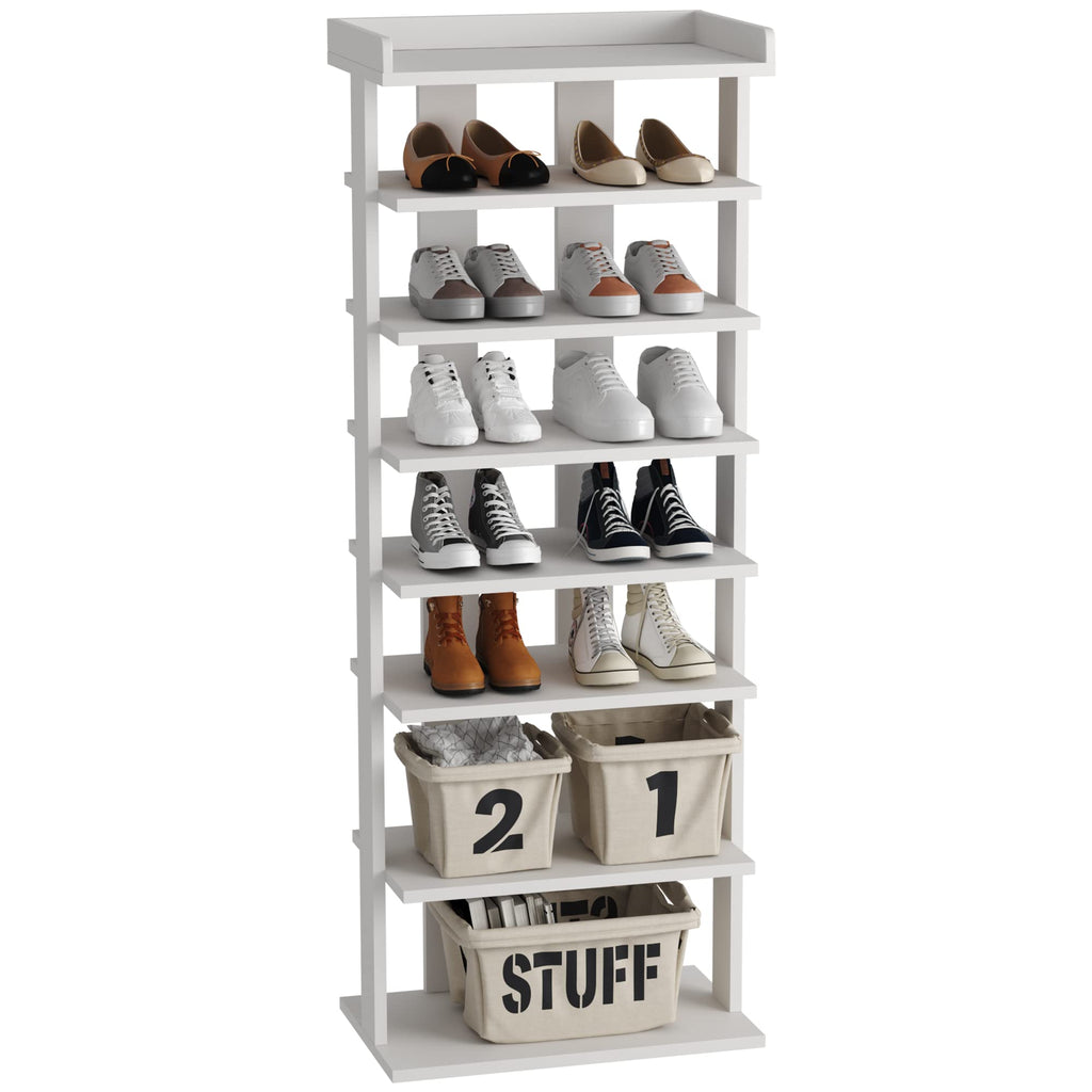 HOME BI 7-Tier Wood Shoe Rack – Narrow Vertical Storage Shelf for Entryway