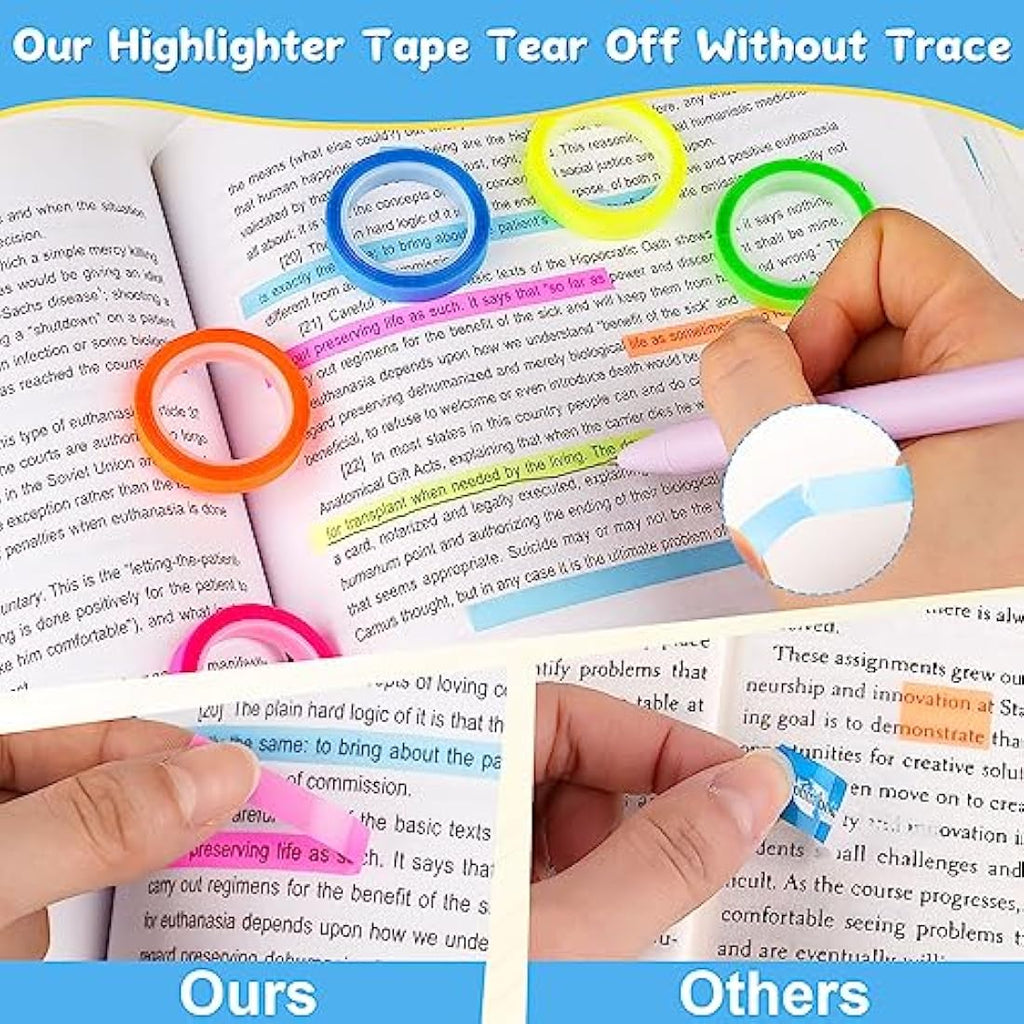 Hoiny Highlighter Tape | 10 Rolls Transparent Sticky Annotation Strips