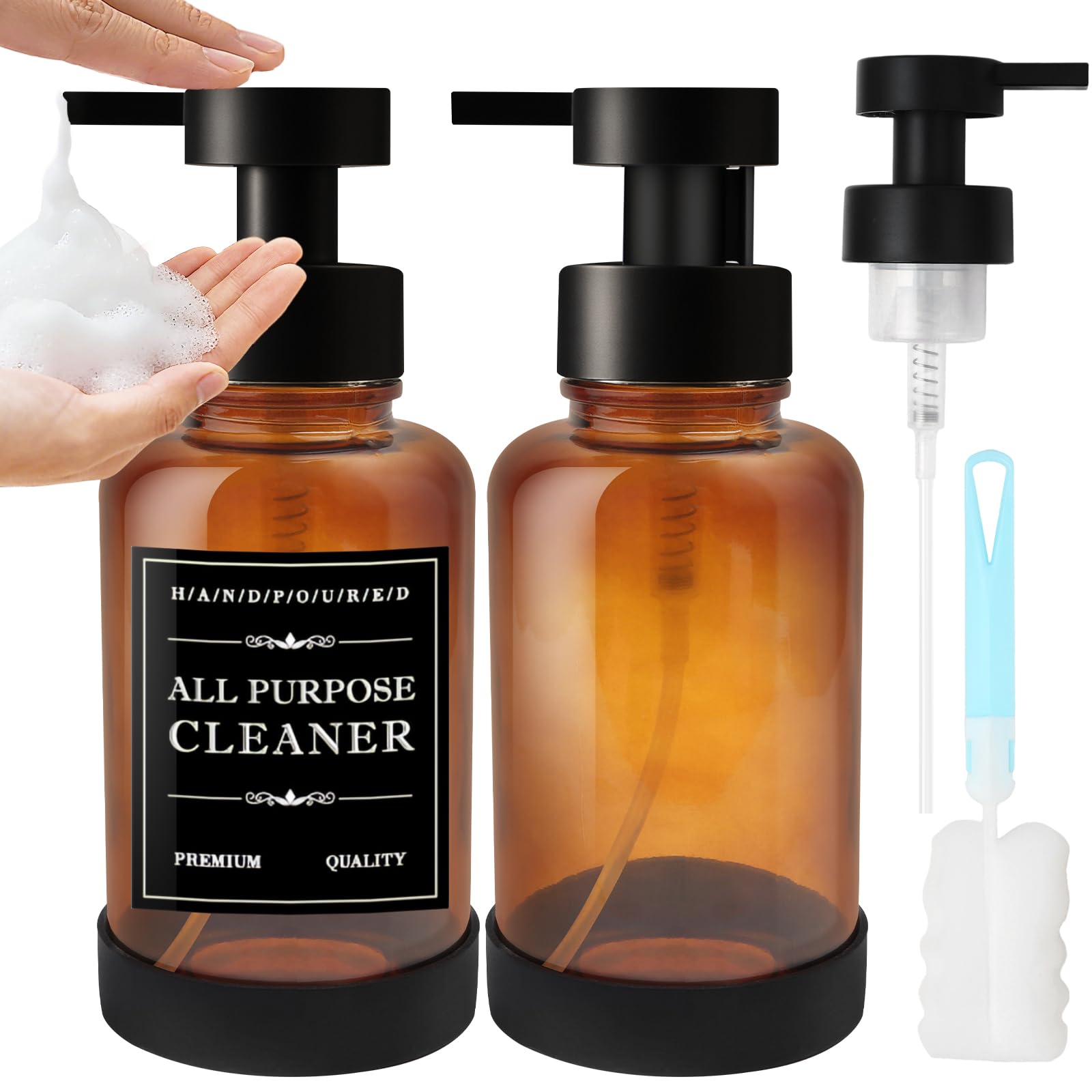 Maxumille Amber Glass Foaming Soap Dispenser - 2 Pack, 400ml Refillable