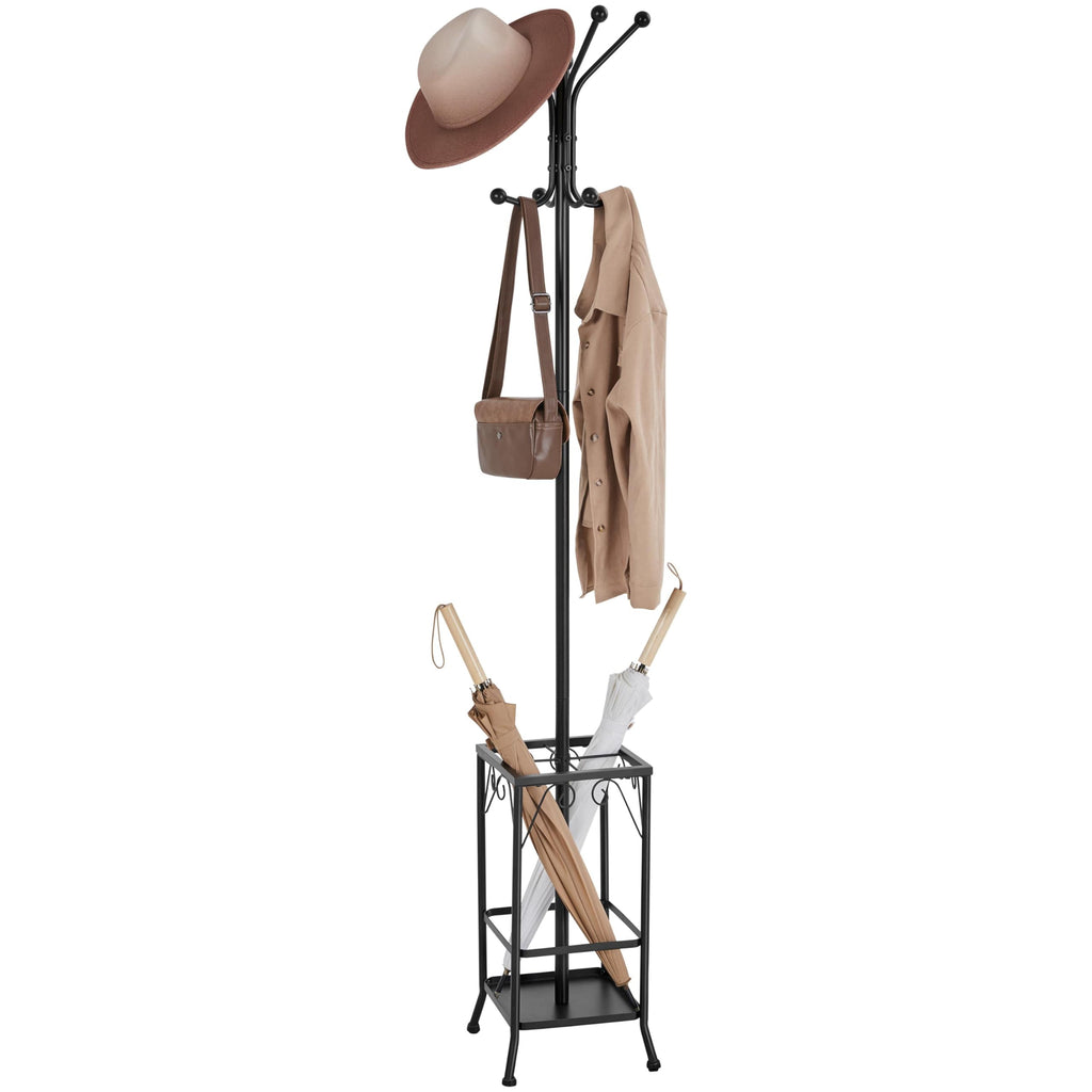 Yaheetech Metal Coat Rack Stand with Umbrella Holder & 8 Hooks, Black - image 1