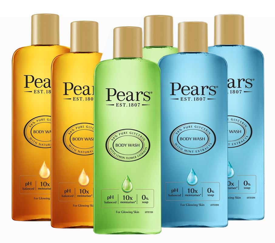 Pears Body Wash Bundle - Pure, Mint & Lemon Glycerine Cleanser 6 Pack