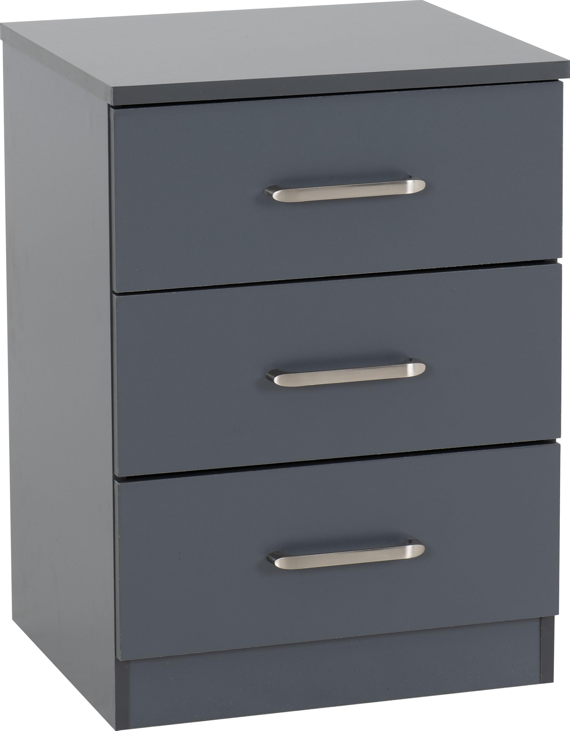 Seconique Dakota 3 Drawer Bedside Table - Dark Grey Storage Nightstand