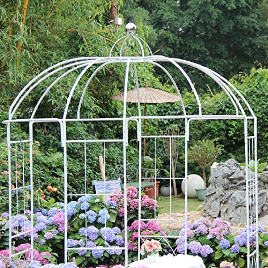 SCENDOR Birdcage Garden Arch Gazebo | 9ft Wrought Iron Wedding Pergola