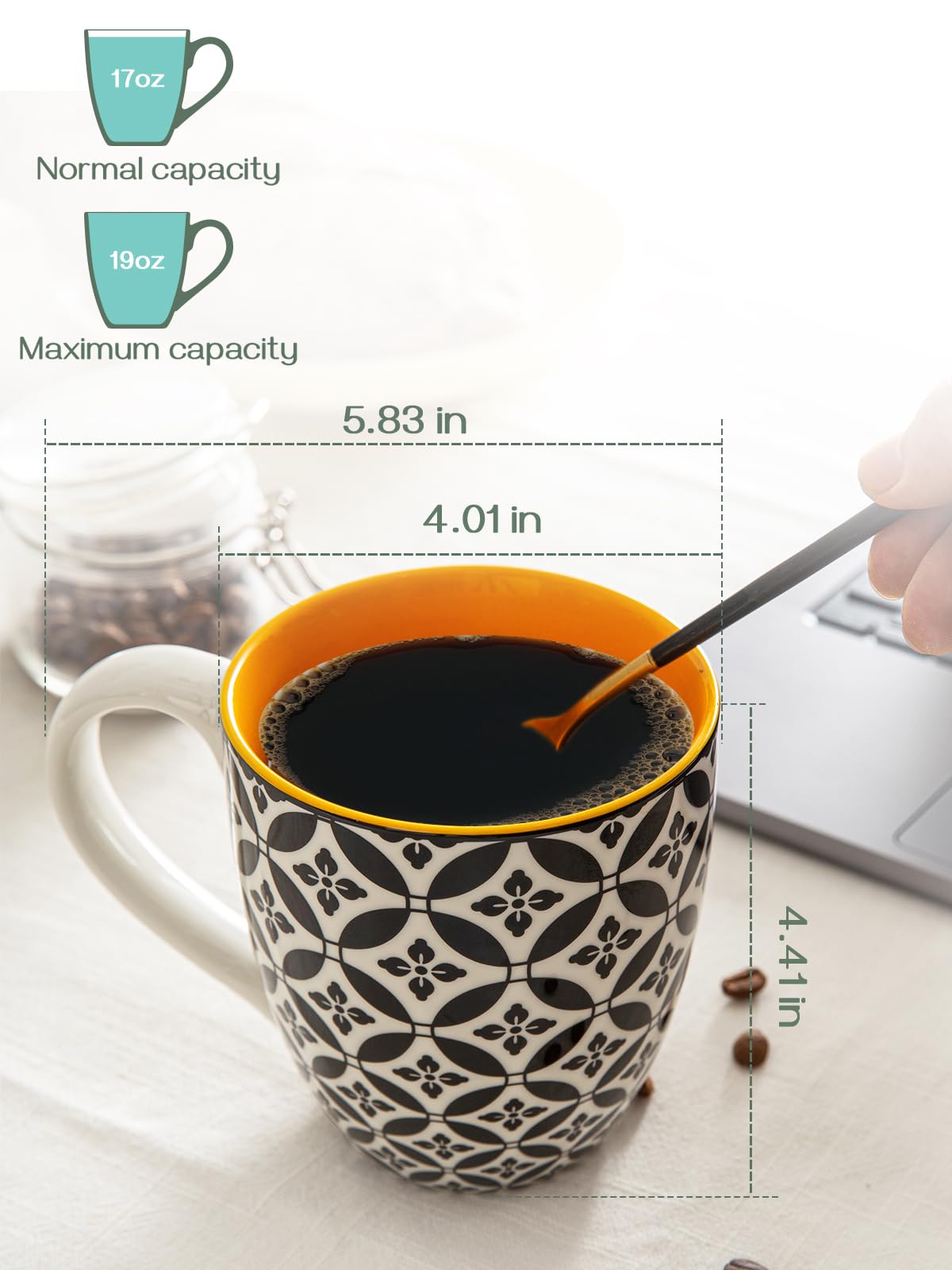 DOWAN Ceramic Coffee Mugs Set of 6 | 19oz Large Porcelain Tea Cups