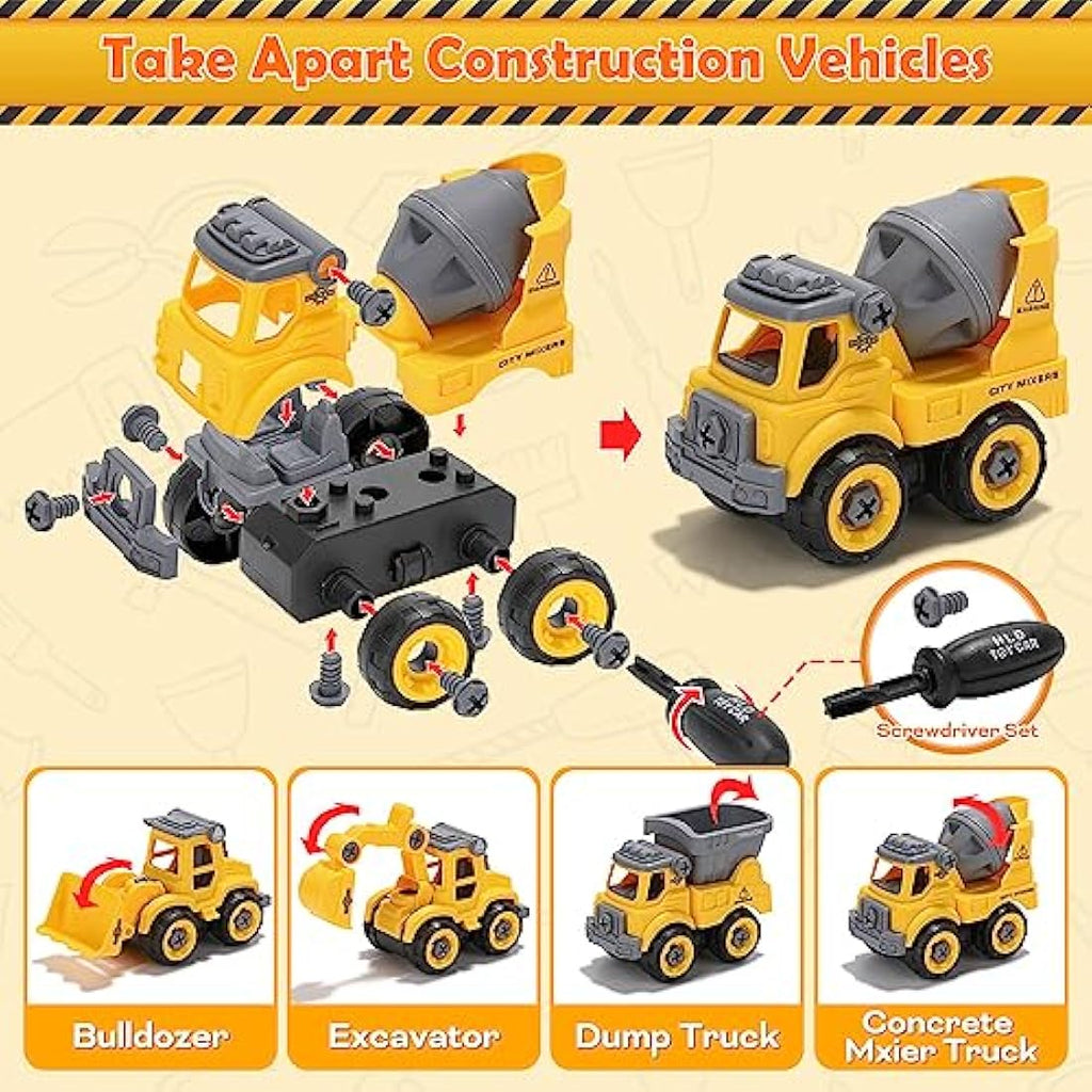 FRUSE Construction Sand Kit with Take Apart Trucks and Sandbox | Ages 3-8