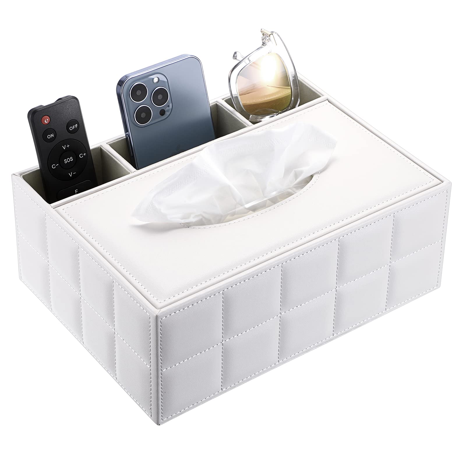BTSKY PU Leather Desk Organizer | Rectangular Tissue Box & Remote Holder