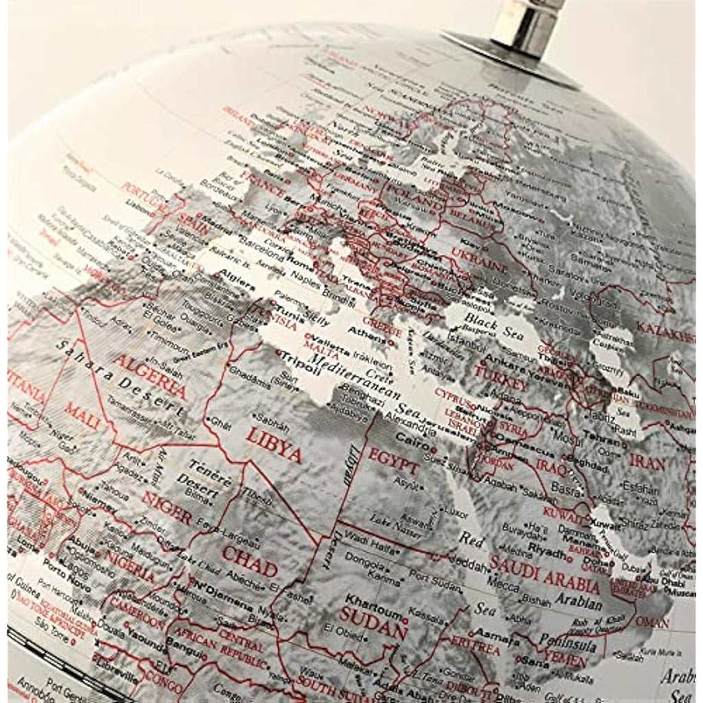 Exerz 25cm World Globe – Metallic Silver Desk Decor with Steel Stand