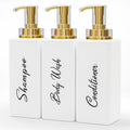 Akalin Refillable Shampoo and Conditioner Bottles | 16oz White & Gold Set
