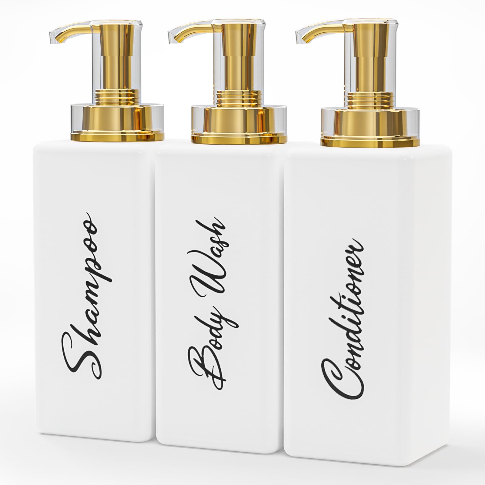 Akalin Refillable Shampoo and Conditioner Bottles | 16oz White & Gold Set