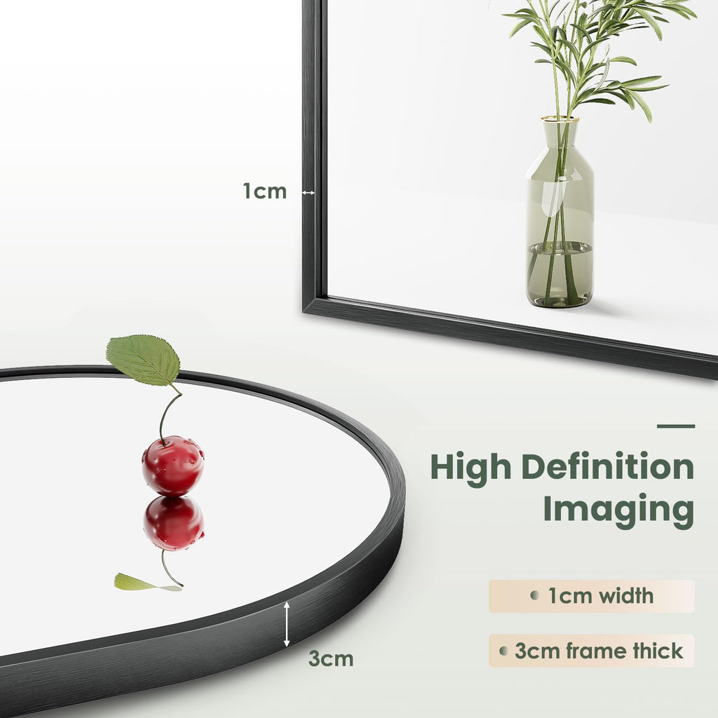 Dripex Arched Wall Mirror – 50x75cm Black Aluminum Frame for Bathroom