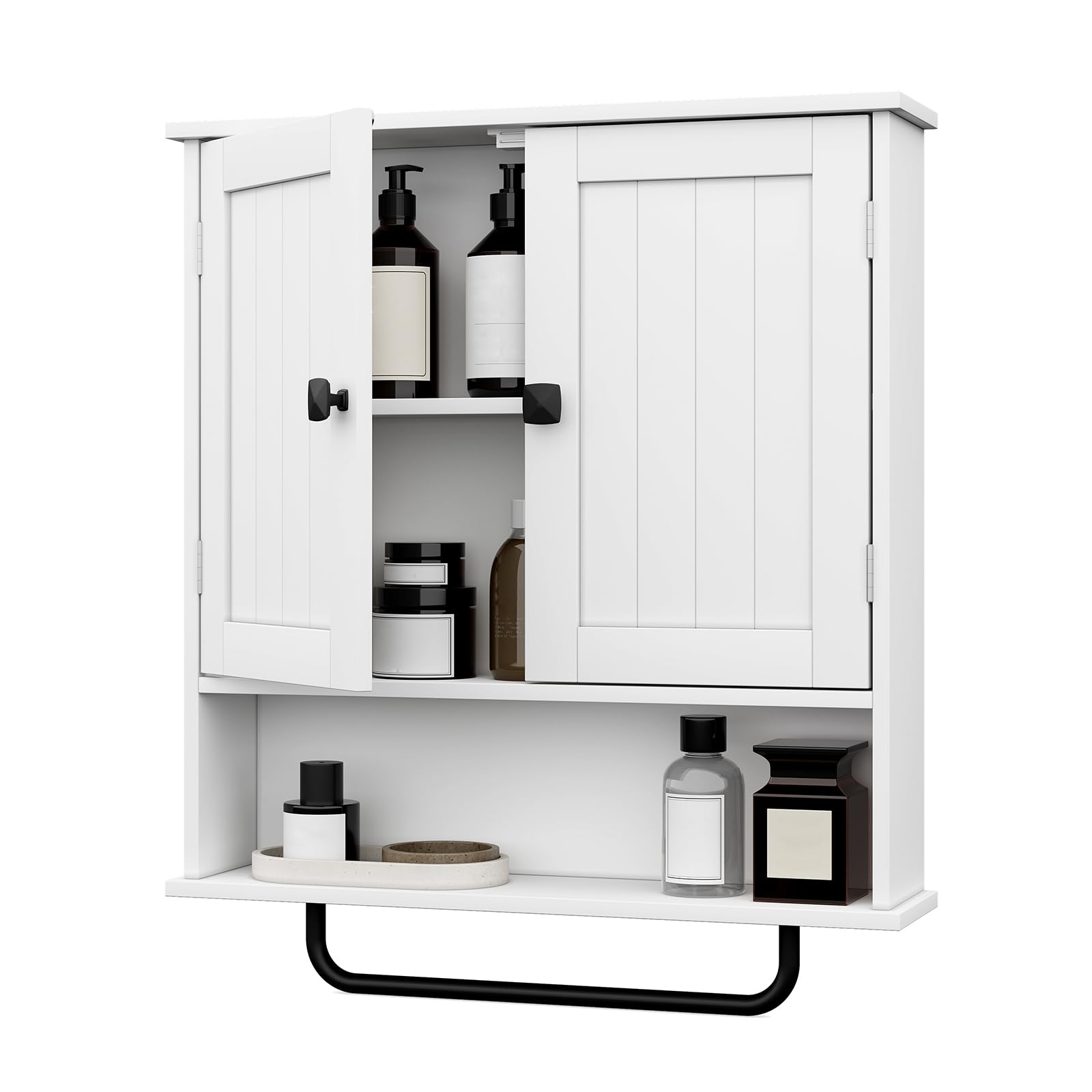 RRX Bathroom Wall Cabinet with Towel Bar | White MDF Storage Cabinet