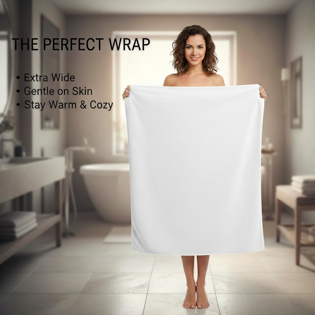 Aaf Textiles Bath Sheets Extra Large Oversized 96 x180 cm in White, 100% Egyptian Cotton Style 515 GSM Shower Towel – Thick and Absorbent - image 4