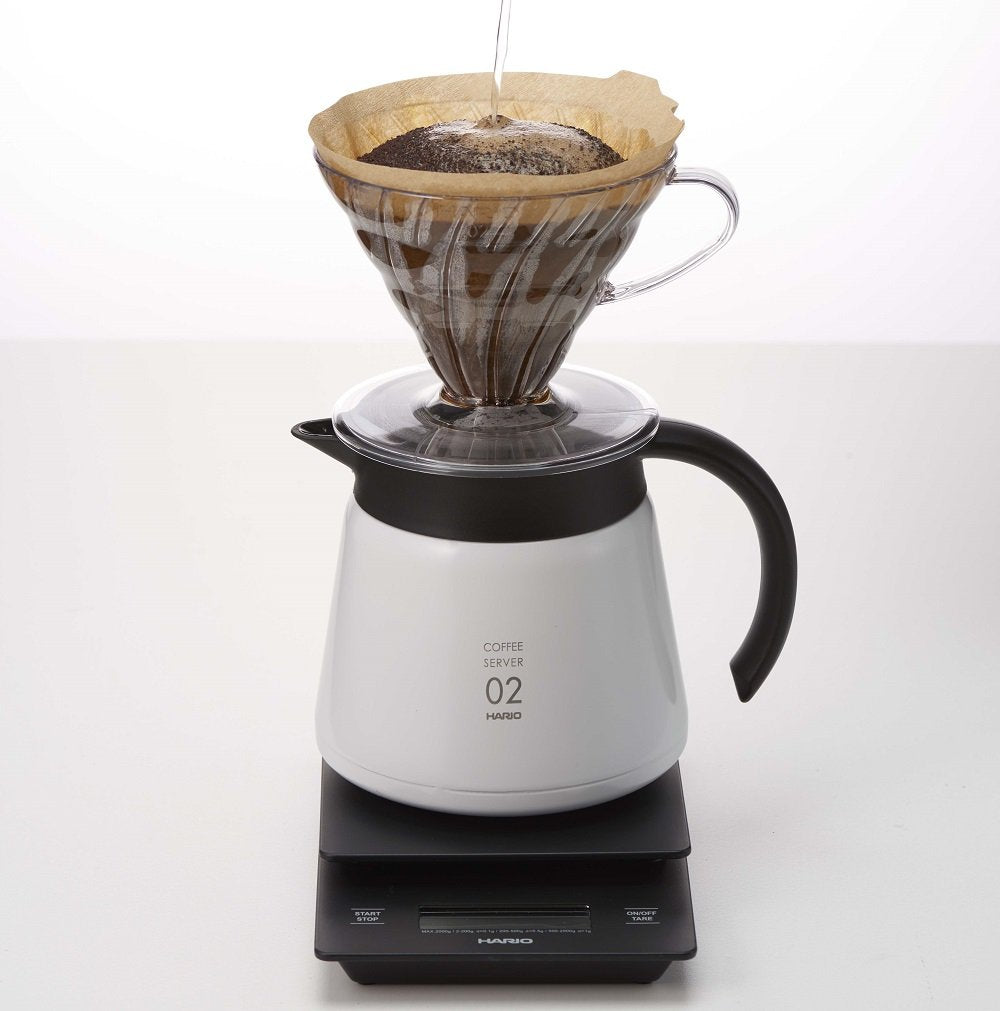 Hario V60 Insulated Thermal Coffee Server – 600ml Stainless Steel White