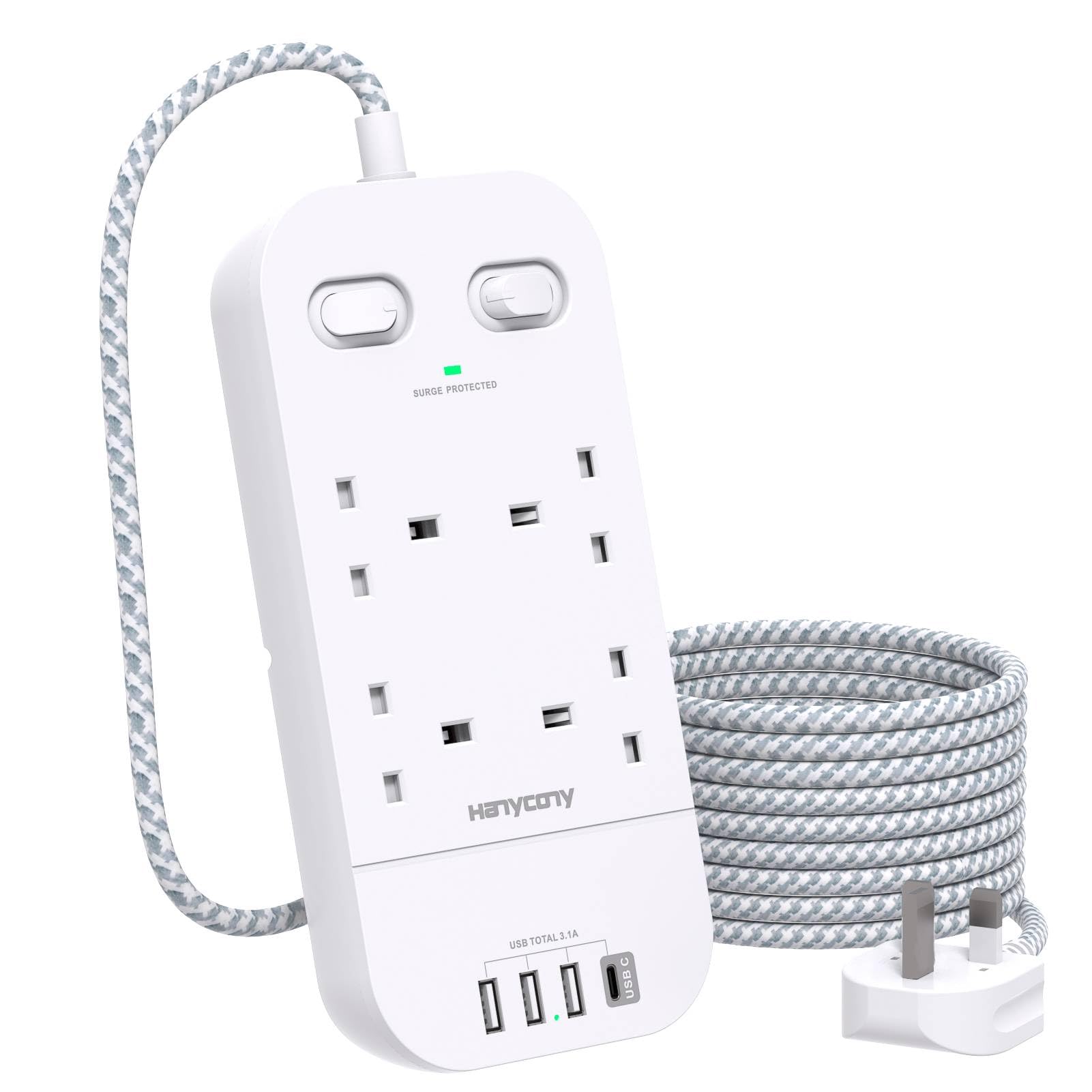 Jolof Store 4-Way Surge Protected Extension Lead with USB - 1.8M Braided