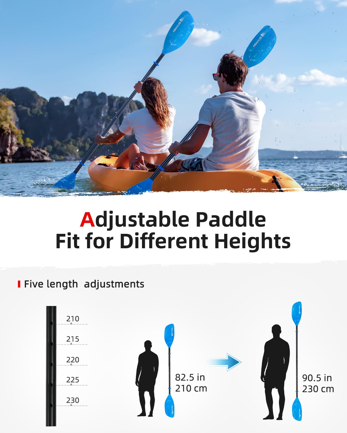 Abahub Adjustable Kayak Paddle | 210-230cm Aluminum Floating Oar - Blue