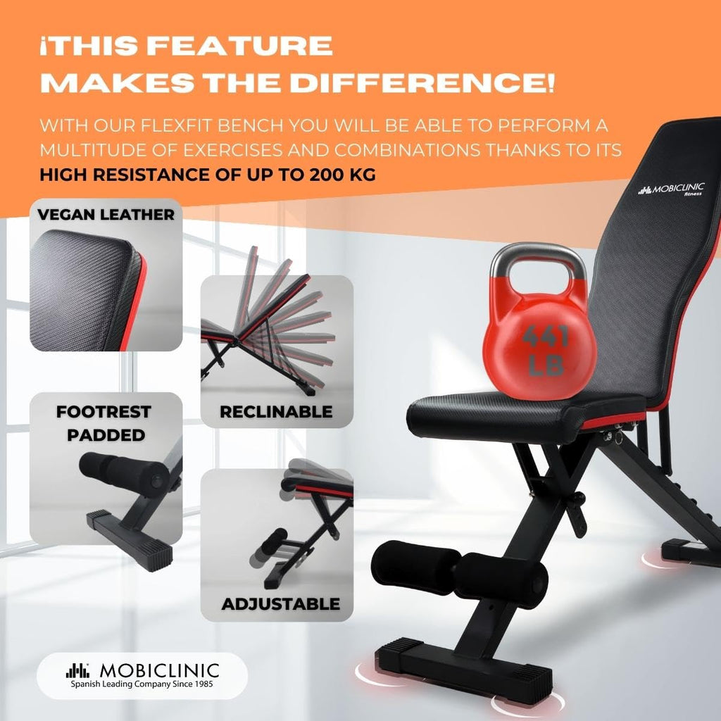 Mobiclinic FlexFit Adjustable Foldable Weight Bench - 440 lbs Home Gym