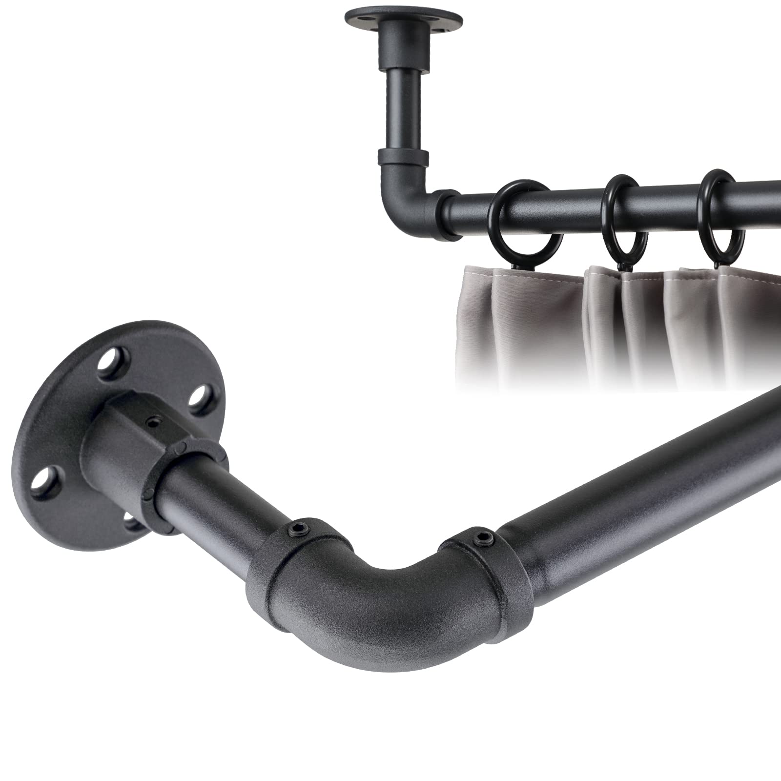 Harrms Industrial Curtain Pole | Matte Black Extendable Rod 81–180cm
