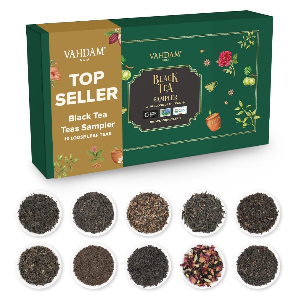 VAHDAM Assorted Black Tea Loose Leaf Gift Set - 10 Flavors, 50 Servings
