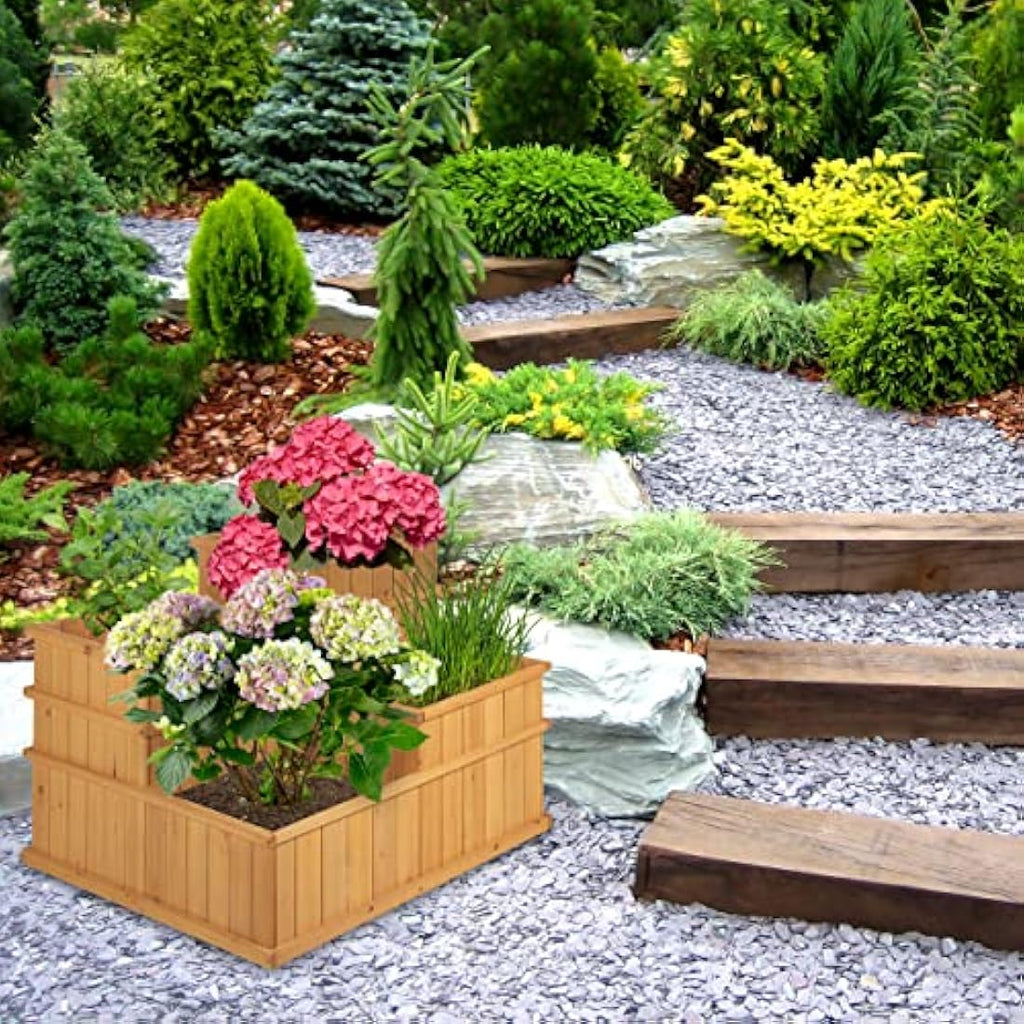 4-Tier Wooden Raised Bed – Tiered Herb Garden Planter