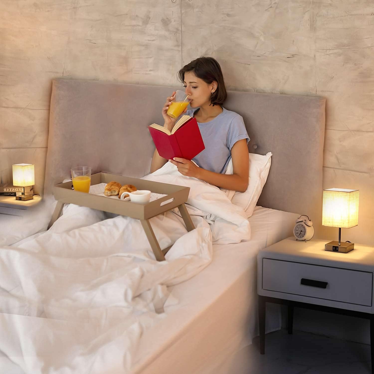Lightess Touch Bedside Lamps - 3-Way Dimmable with Dual USB Ports, 2-Pack