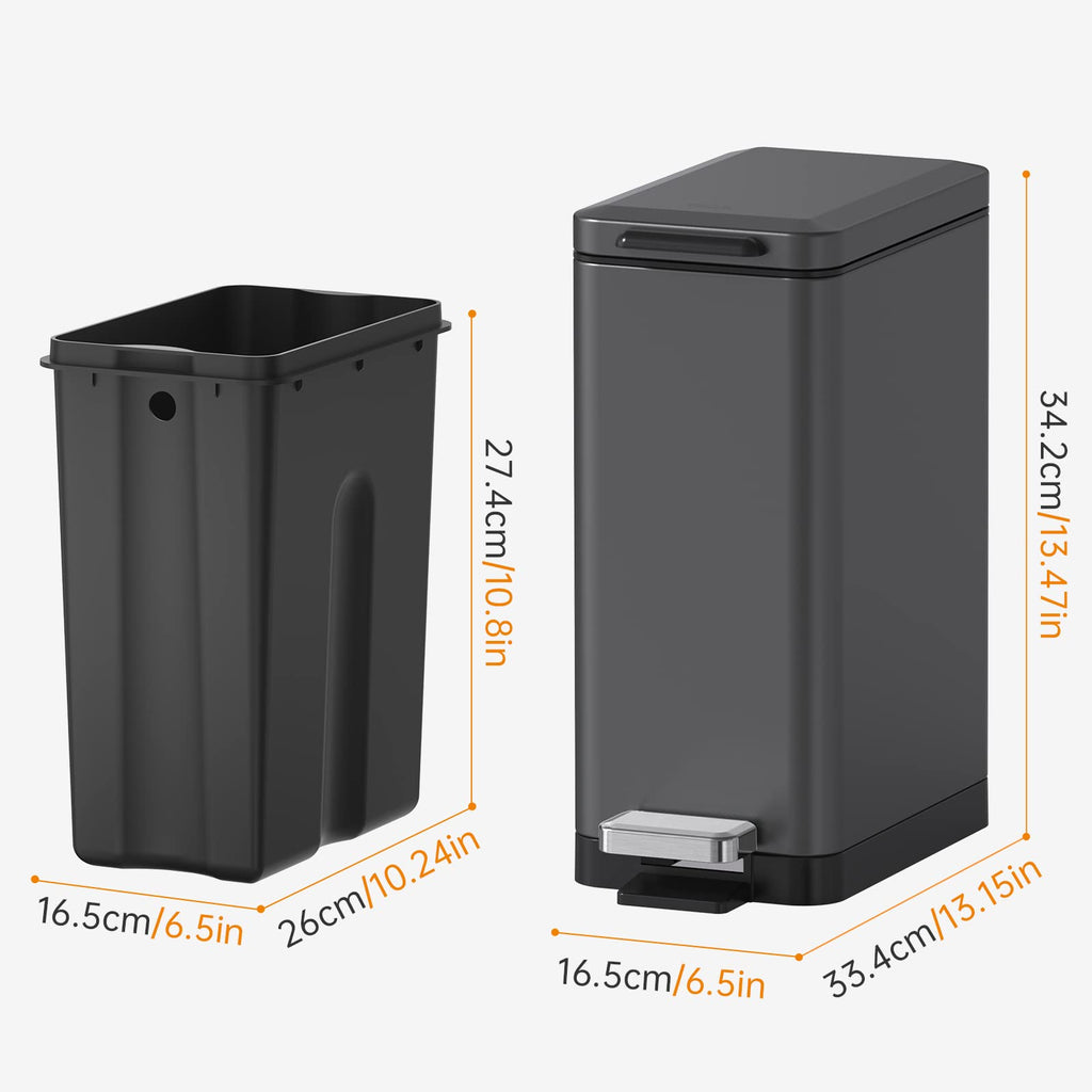 Mbillion 10L Slim Step Trash Can – Soft Close Stainless Steel Bin