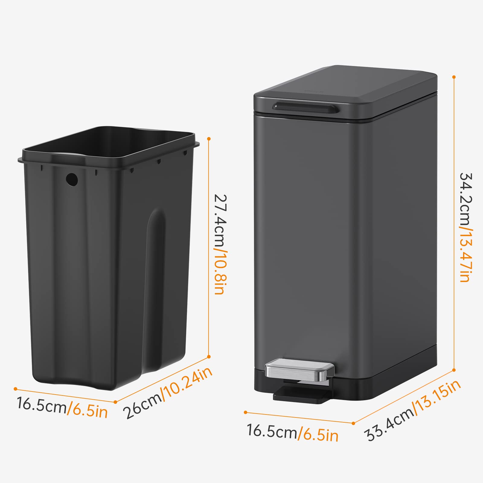 Mbillion 10L Slim Step Trash Can – Soft Close Stainless Steel Bin