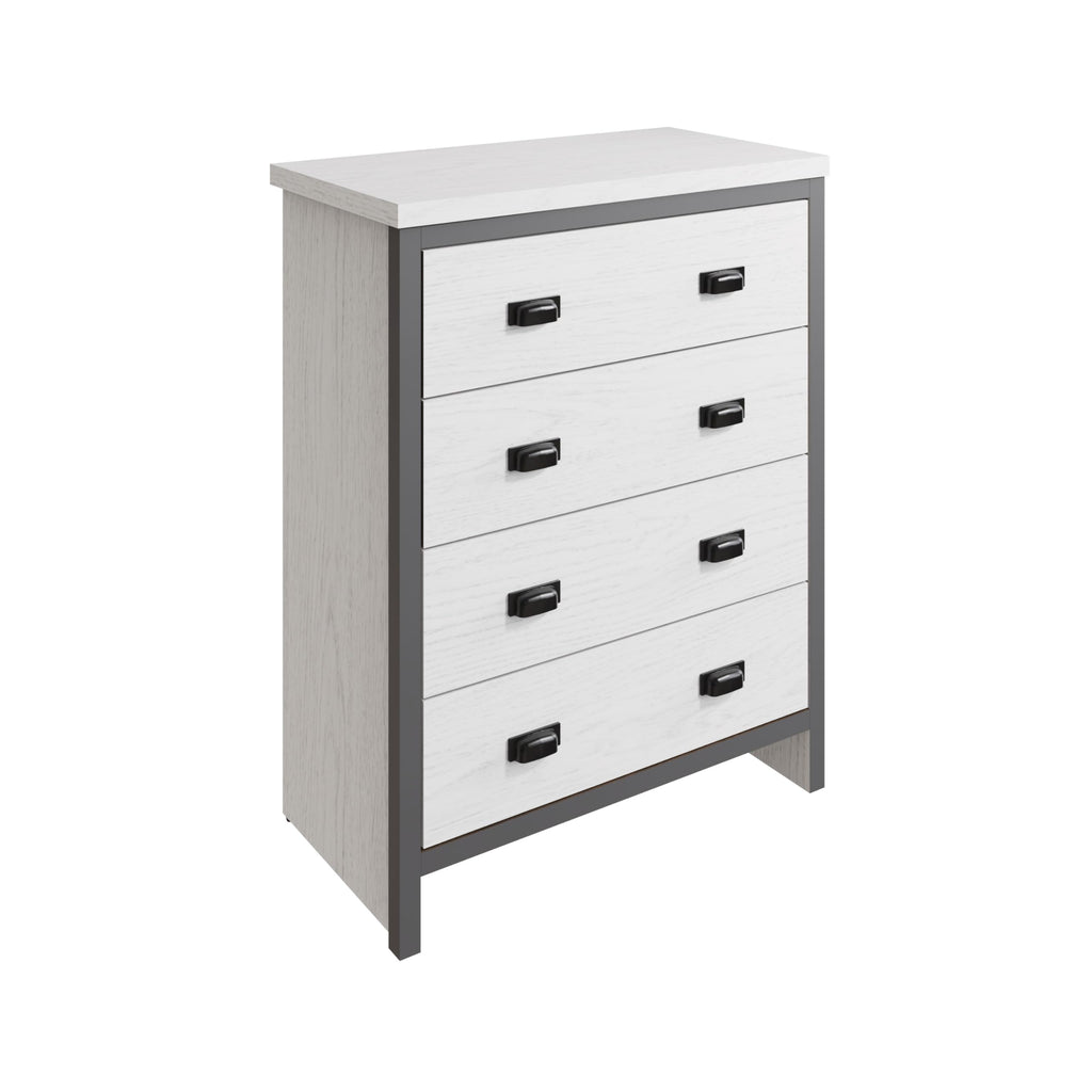 GFW Boston Coffee Table with 2 Drawers, Industrial Storage Coffee Table with Oak Effect Finish, 30mm Top Panel and Contrasting Frame