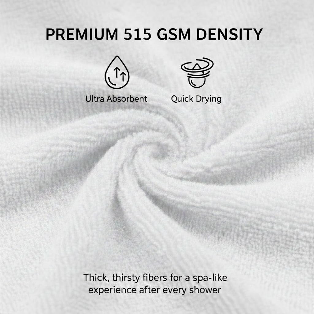 Aaf Textiles Bath Sheets Extra Large Oversized 96 x180 cm in White, 100% Egyptian Cotton Style 515 GSM Shower Towel – Thick and Absorbent - image 5
