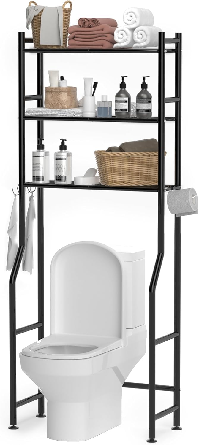 GloTika 3-Tier Over The Toilet Storage – Metal Bathroom Space Saver
