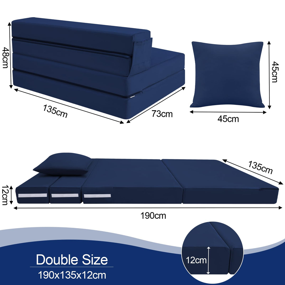 MeMoreCool Folding Floor Mattress Double, Fold Out Sofa Chair, Navy - image 4