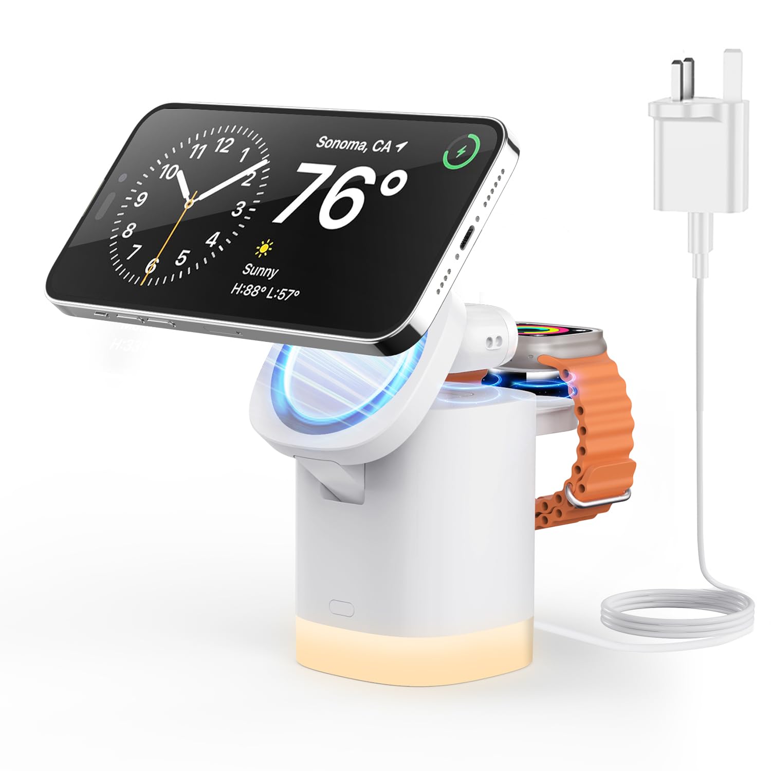 JoyGeek 3-in-1 Foldable Magnetic Wireless Charging Station with Night Light