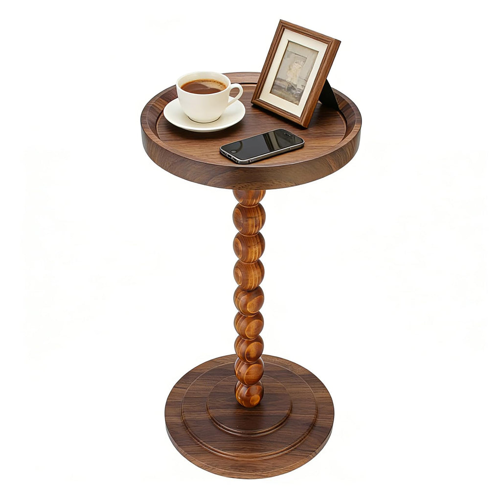 Simcat Round Side Table Bamboo Joint Design, Small Round Coffee Table for Small Spaces with Solid Wood Leg for Living Room, Bedroom, Corners - image 1