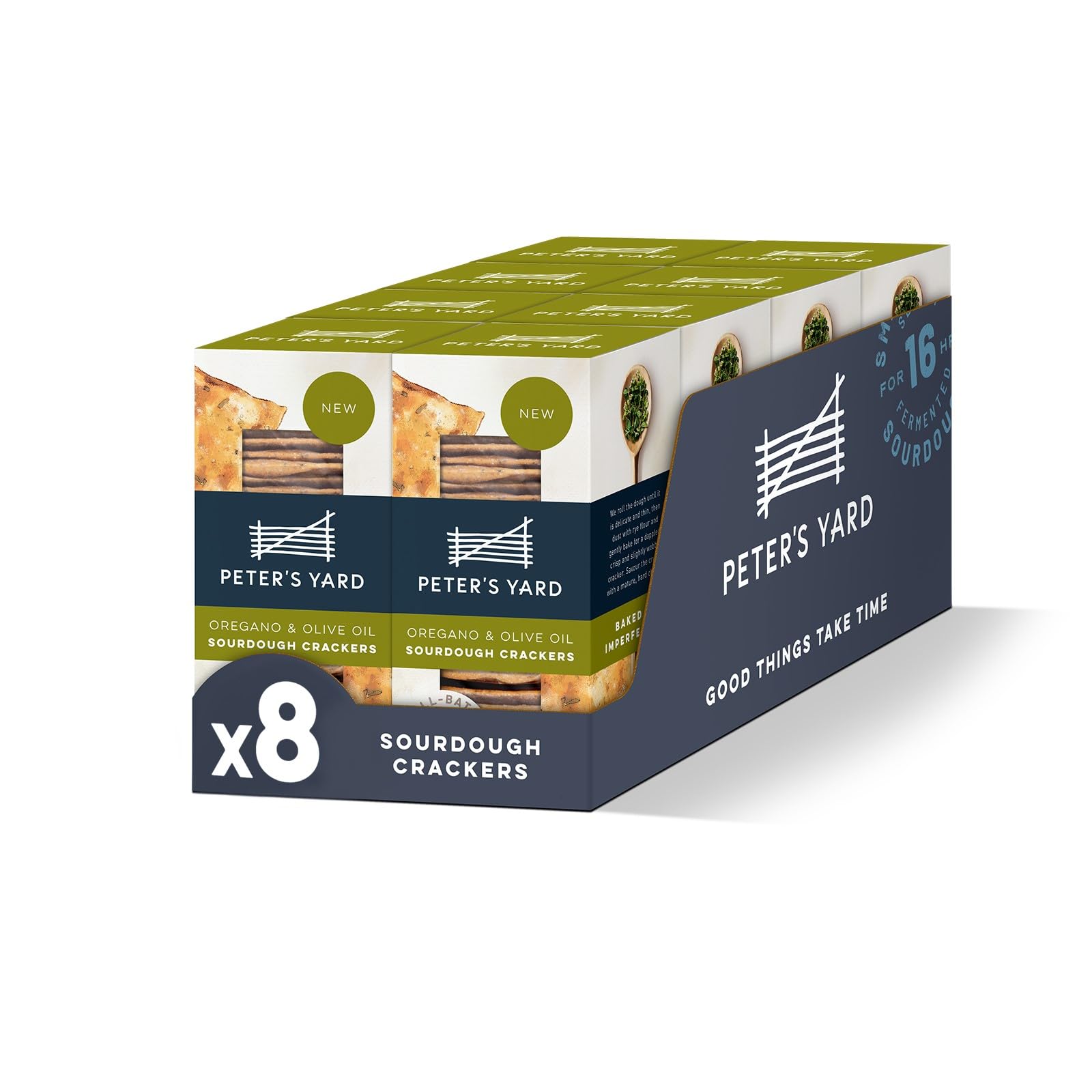 Peter's Yard Sourdough Crackers | Oregano & Olive Oil | 8 x 90g