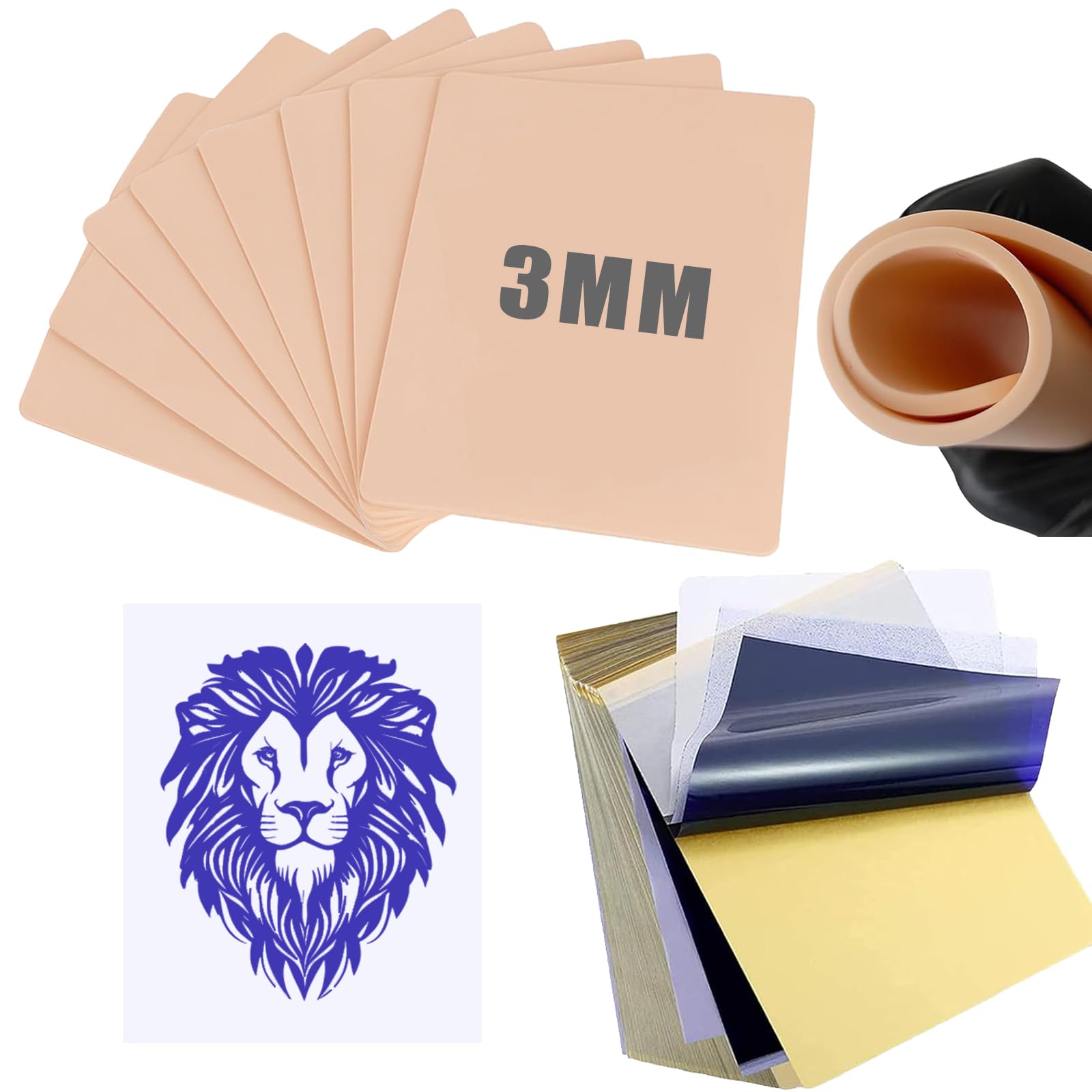 LEAYOKA Tattoo Practice Kit | 8Pcs 3mm Silicone Skins & 20 Transfer Papers