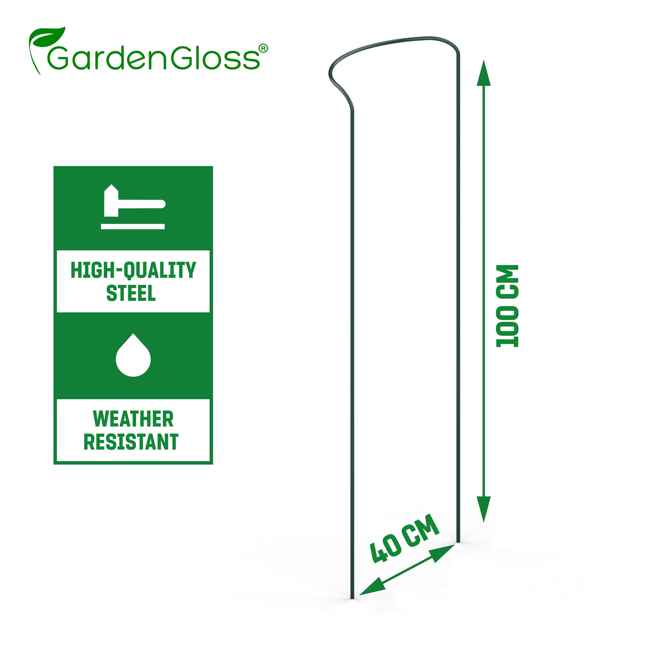 GardenGloss Shrub Supports - 5 Pcs Rustproof Green Steel - 100x40cm
