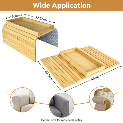 AOOHA Square Couch Protector Tray,Foldable Wooden Armrest Tray with Non-Slip Backing,Natural Bamboo Sofa Arm Table,Bamboo Sofa Rest Table for - image 2