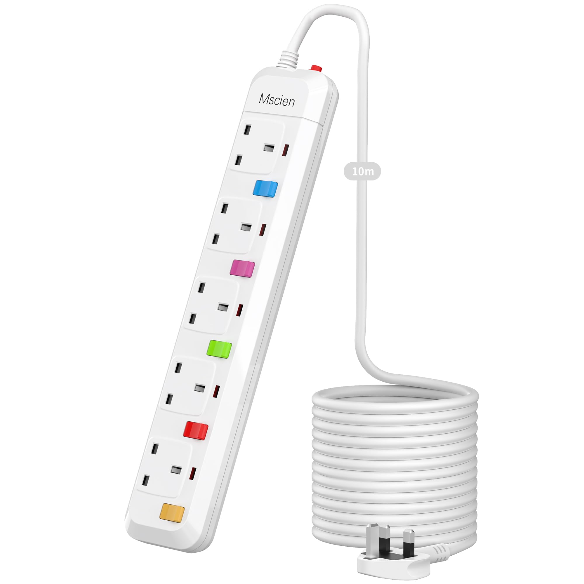 Mscien 10M Extension Lead - 5 Way Overload Protected Power Strip