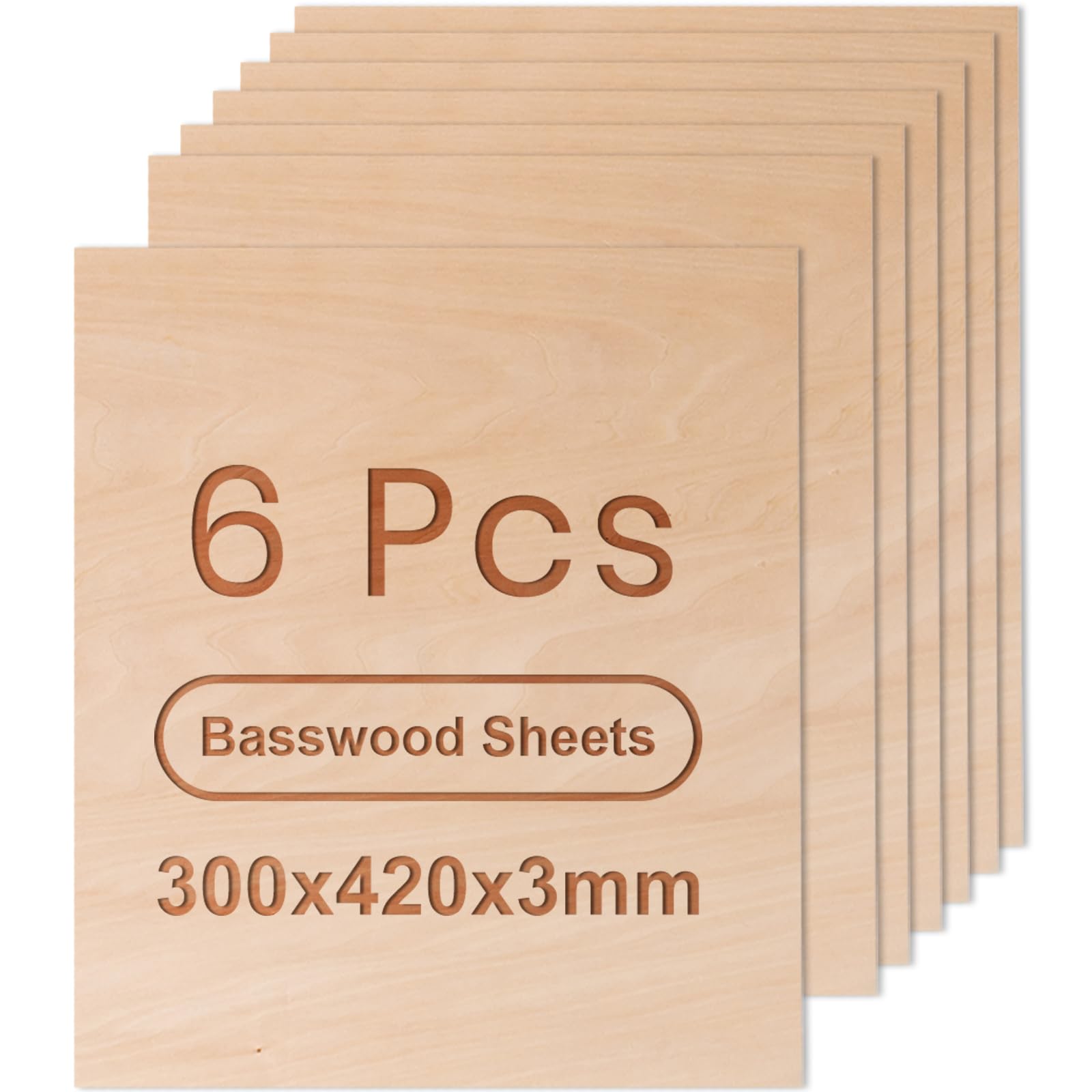 ROWOOD Basswood Plywood Sheets | 3mm A3 Laser Engraving Boards | 6PCS