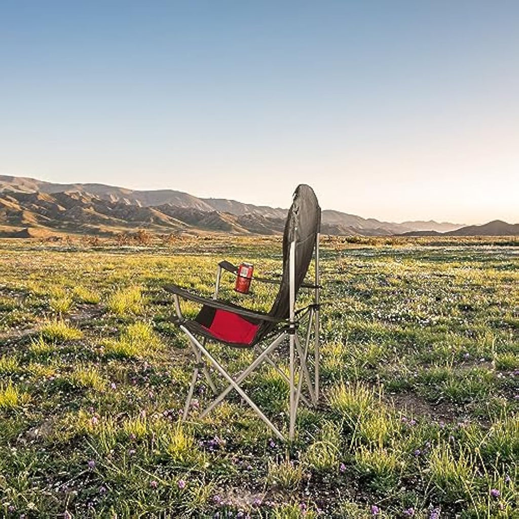 Heavy-Duty Folding Camping Chair with Cup Holder – Black/Red