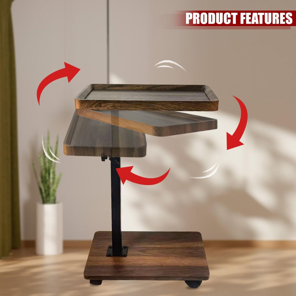 Aegistus C Table End Table Adjustable Height, 360°Swivel TV Tray Table for Small Spaces with 4 CastersWalnut Brown