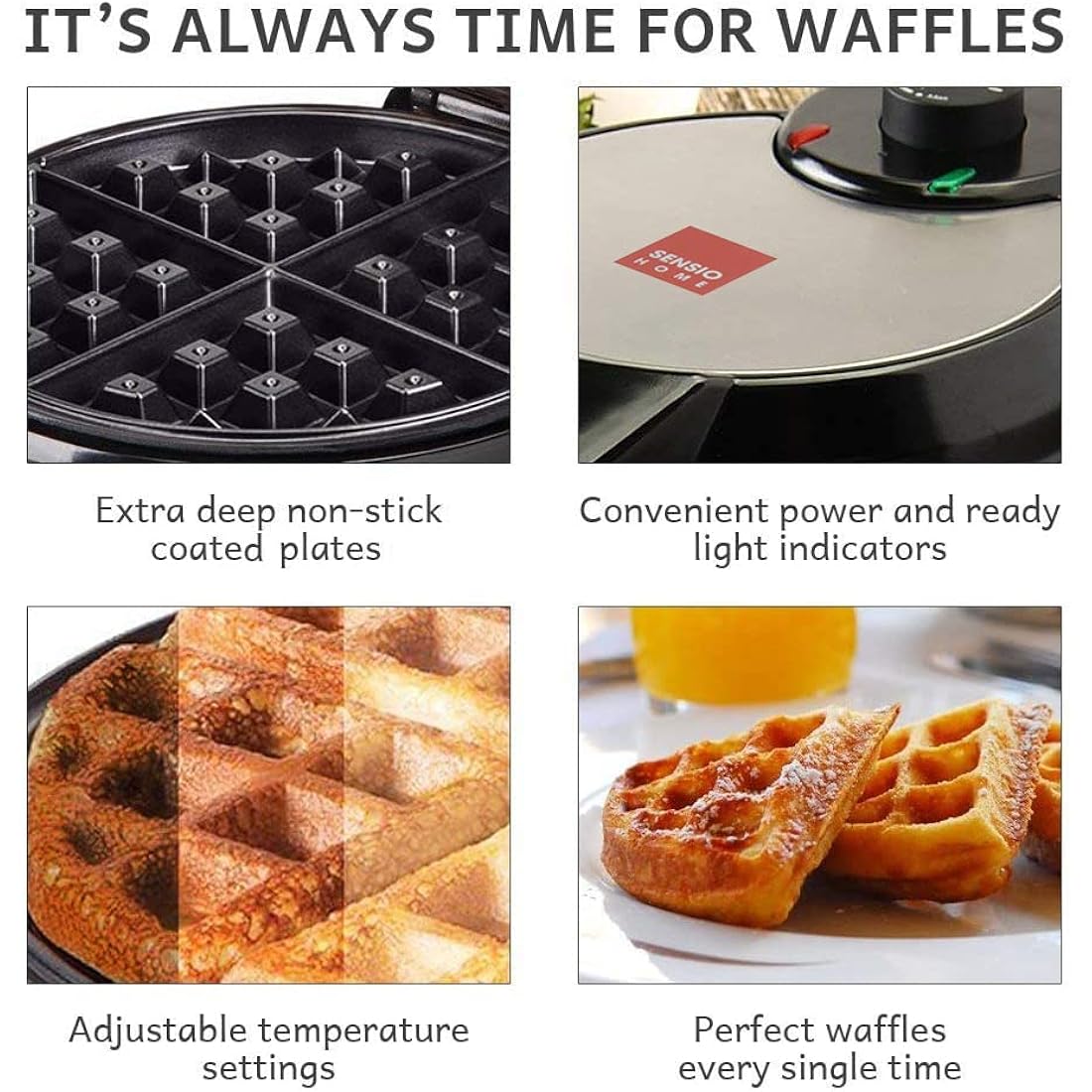 Global Gourmet American Waffle Maker – 700W Non-Stick Stainless Steel