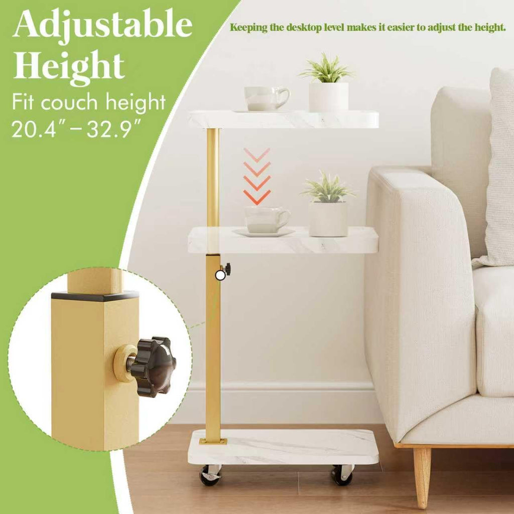 C-Shaped Side Table, Height Adjustable Sofa Table, 360° Swivel Tray Table