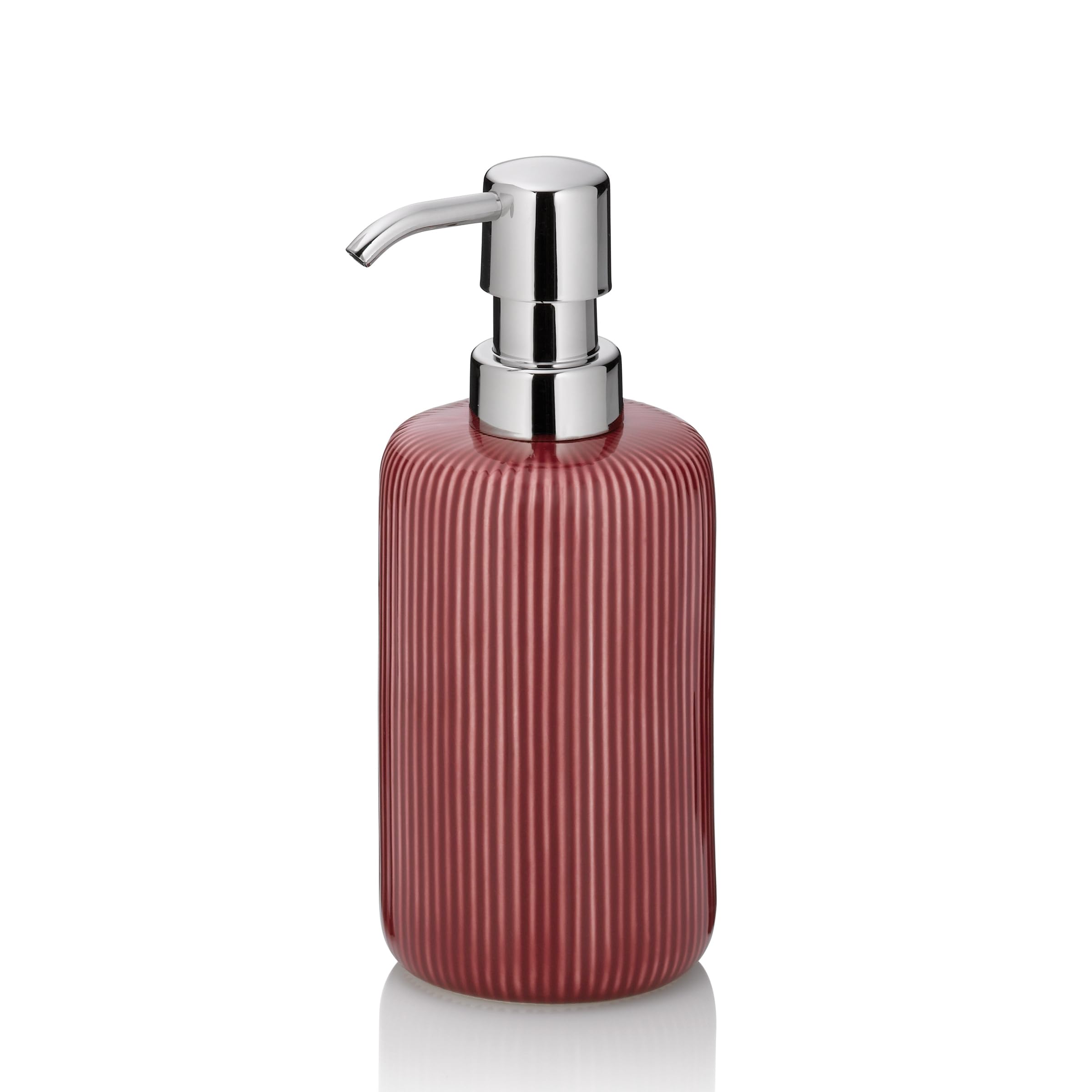 kela AVA Ceramic Soap Dispenser – 350ml Refillable Pump Bottle, Red