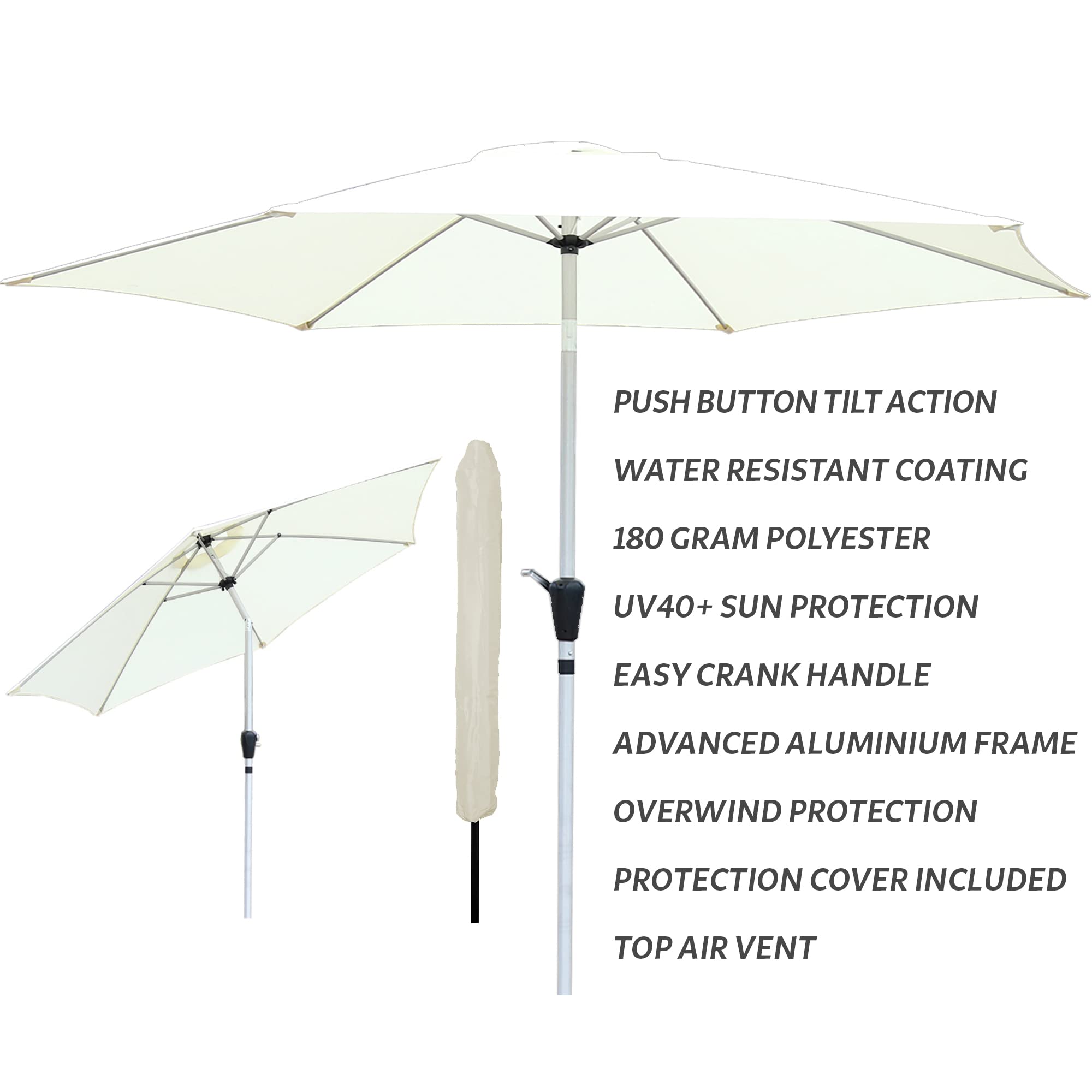 GlamHaus 2.7m Garden Parasol – Tilting Outdoor Patio Umbrella with Cover