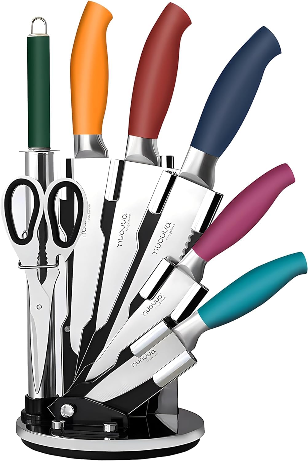 Nuovva 8-Piece Stainless Steel Kitchen Knife Set with Spinning Block