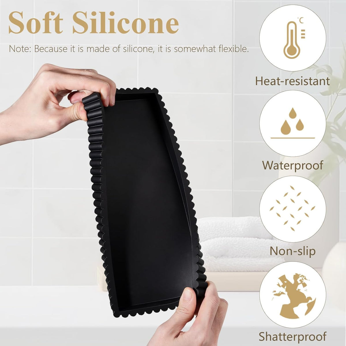 Silicone Bathroom Tray Small Vanity Organizer Rectangle Sink Caddy Sponge Holder Kitchen Counter Decor for Dish Soap, Perfume, Candle - image 3