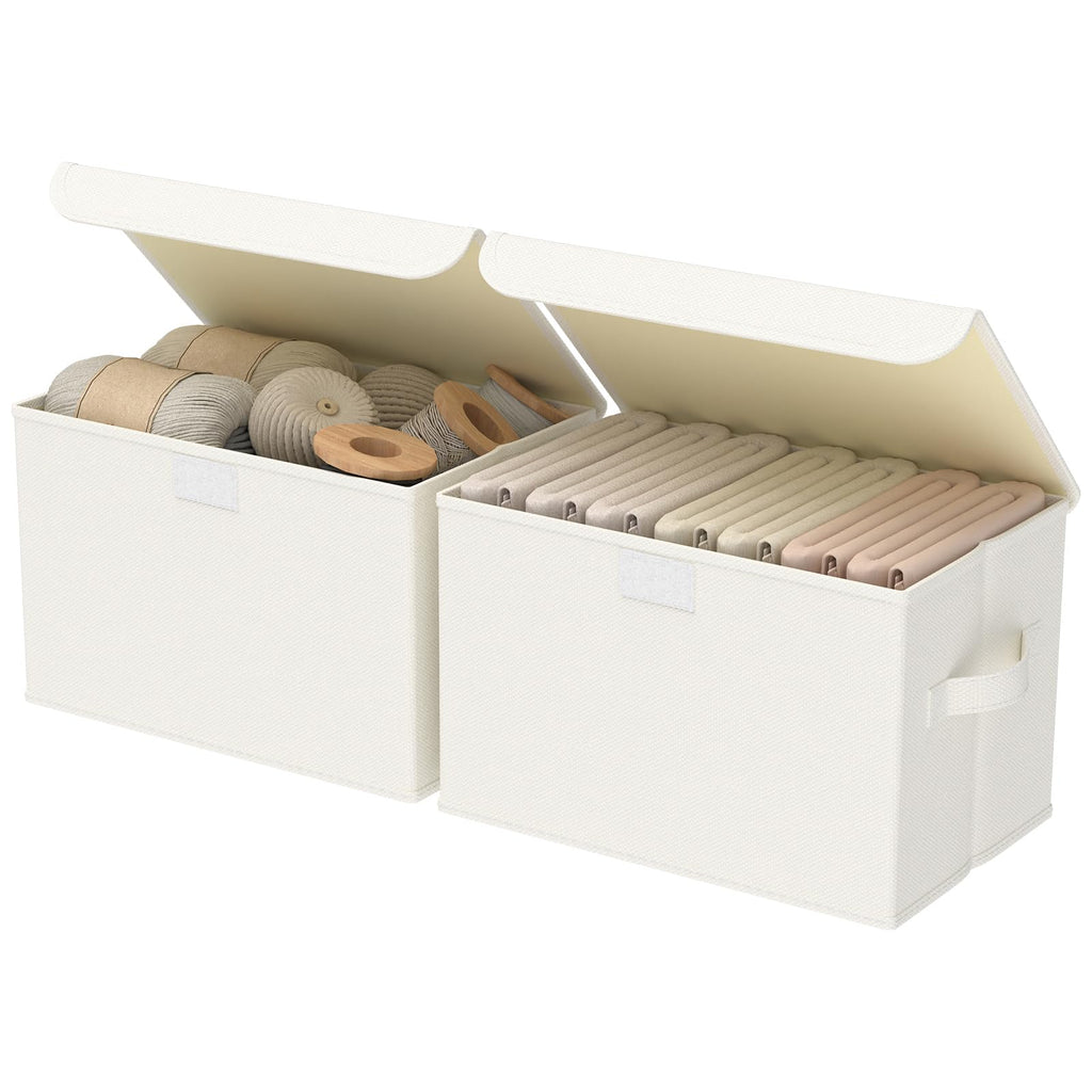 GUOHNHE Storage Bin with Lid, Closet Boxes, 2 Pack, Beige, 26x20x17 cm - image 1
